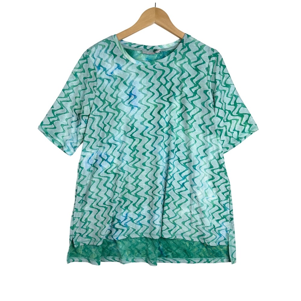 LOGO by Lori Goldstein Chevron Zig Zag Wave Short Sleeve Top size Large Green